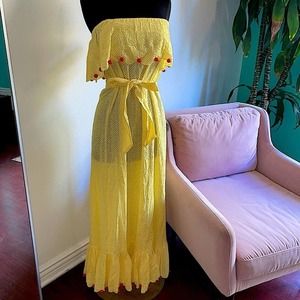 Marysia yellow off the shoulder strapless maxi